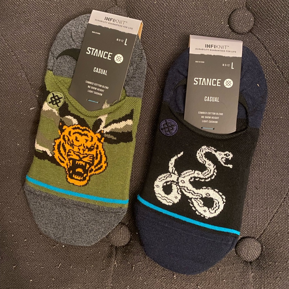 2 Pairs Brand New STANCE No Show Socks Men’s Size Large 9-12 Tiger Snake design